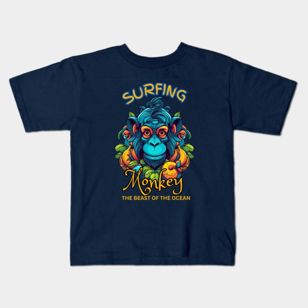 Surfing Monkey in The Jungle Kids T-Shirt by Hayden Mango Collective 